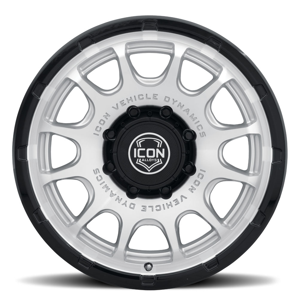 ICON Alloys Rancho, Silver Machined w/ Gloss Black Lip, 20 x 9 / 8 x 6.5, 12mm Offset, 5.5" BS