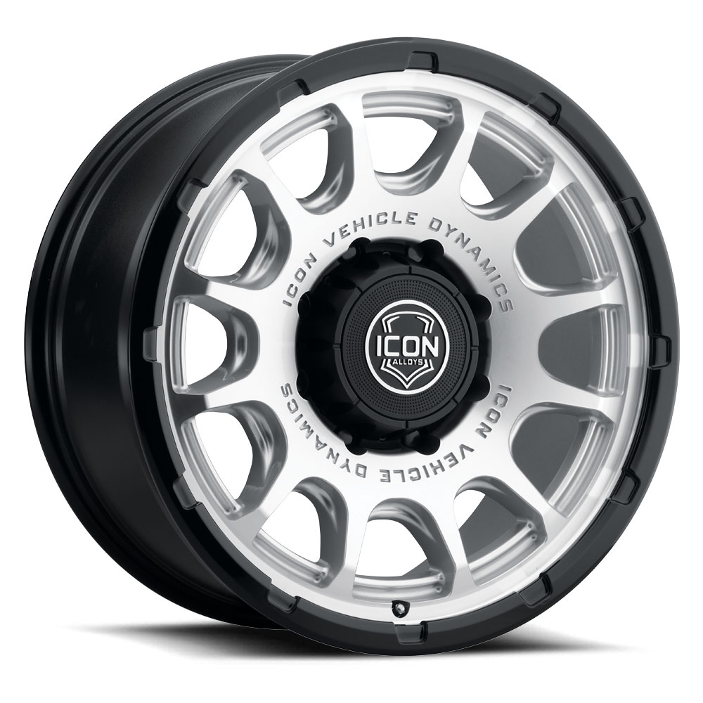ICON Alloys Rancho, Silver Machined w/ Gloss Black Lip, 20 x 9 / 8 x 6.5, 12mm Offset, 5.5" BS